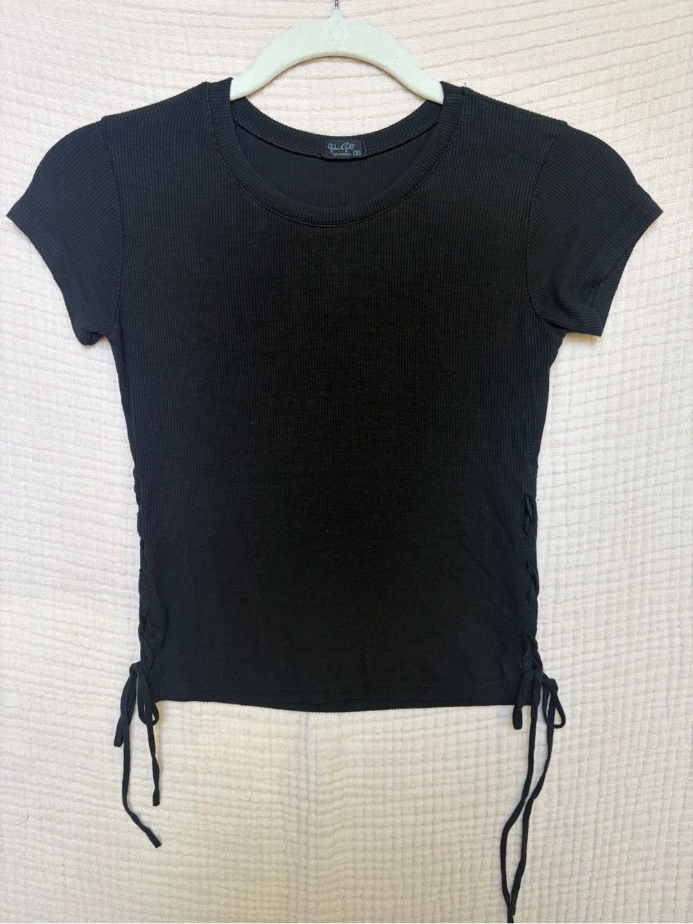 John Galt Brandy Melville Black Ribbed Side Lace-Up Tee Top OS